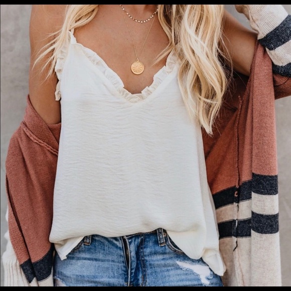 Restocked! Best seller! White ruffle trim cami - Picture 2 of 7